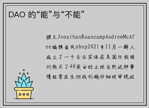 DAO 的“能”与“不能”